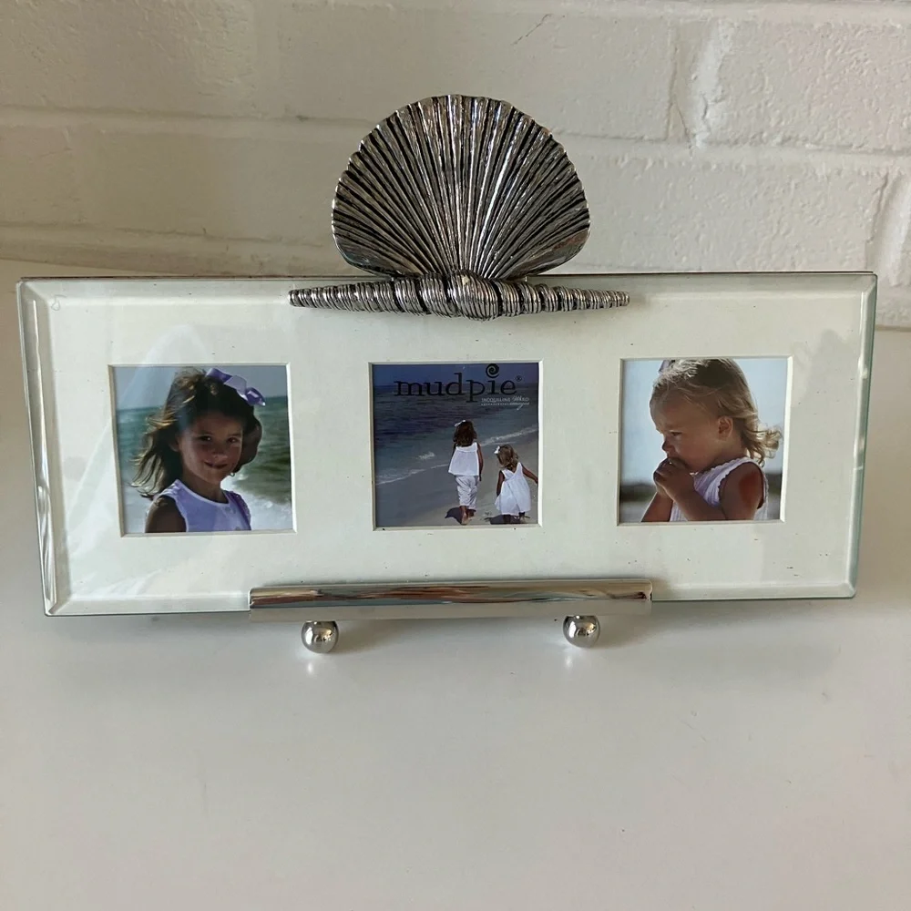 Mud Pie Silver Shell Triple Photo Frame with Coastal Accent (nwt) - Picture 1 of 4